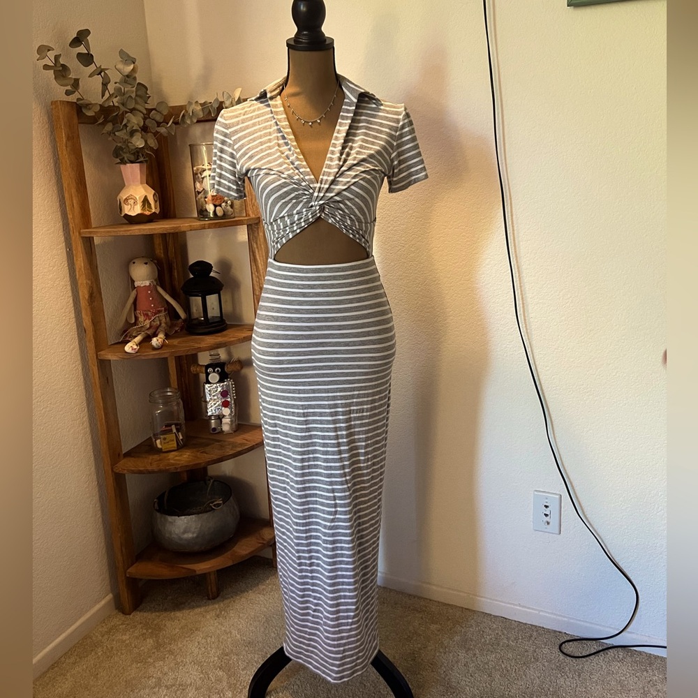 Favorite Daughter Grey & White Horizontal Stripe Horizontal Dress